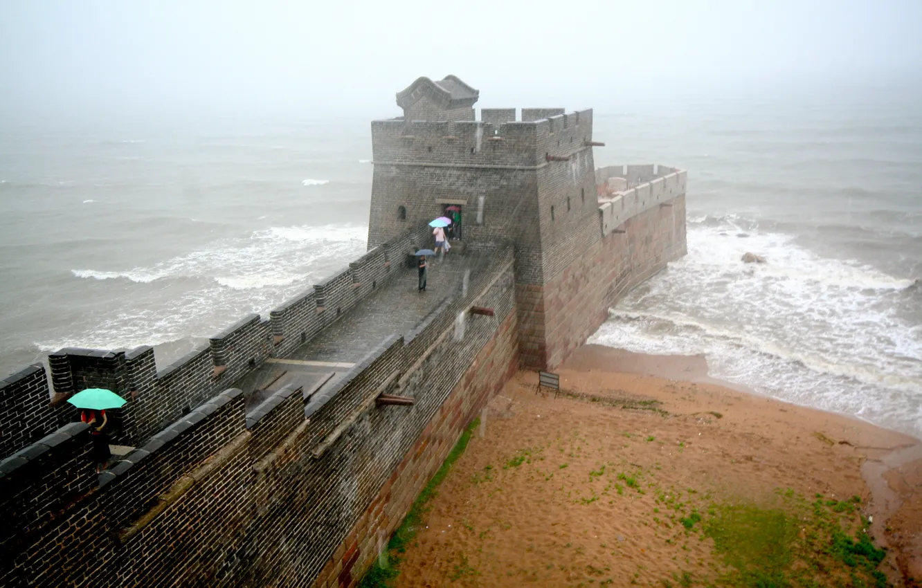 Фото обои China, Sea, Great Wall