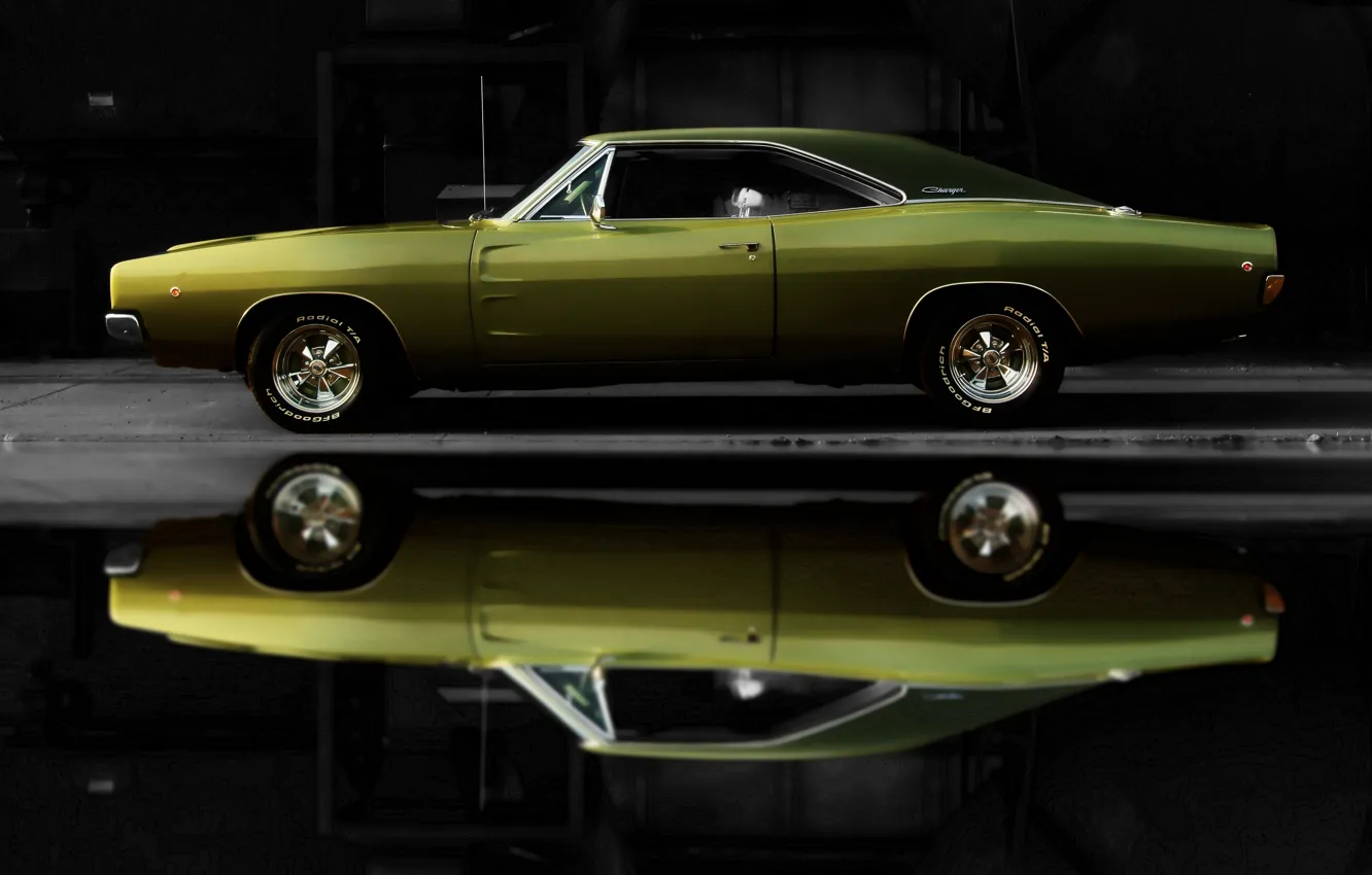 Фото обои car, машина, авто, Dodge, зеленая, Charger, 1968