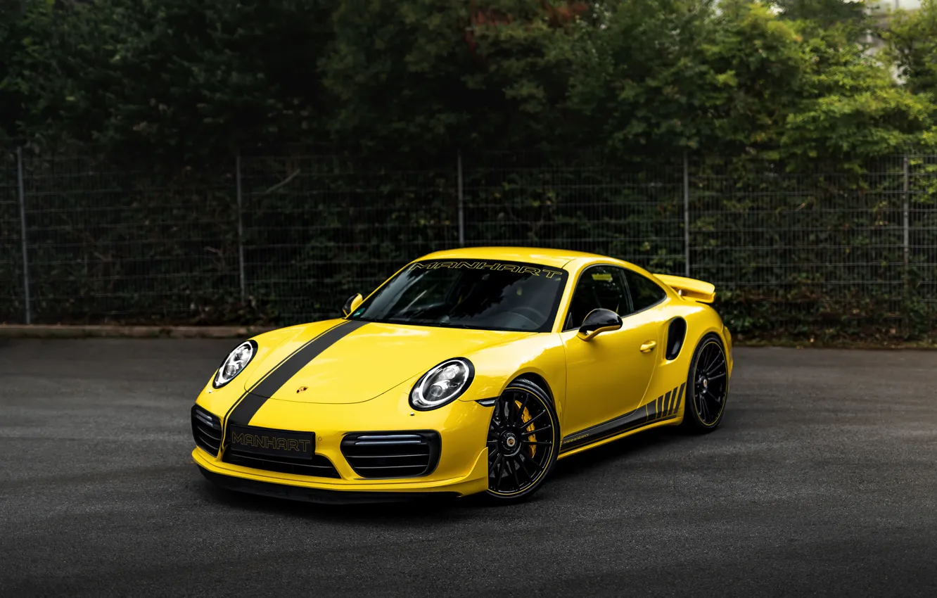 Фото обои жёлтый, купе, 911, Porsche, 991, Manhart, 911 Turbo S, 2020