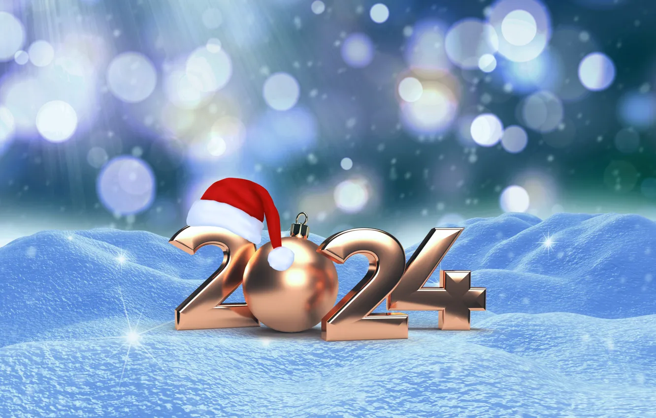Фото обои зима, снег, снежинки, золото, Новый Год, цифры, golden, new year