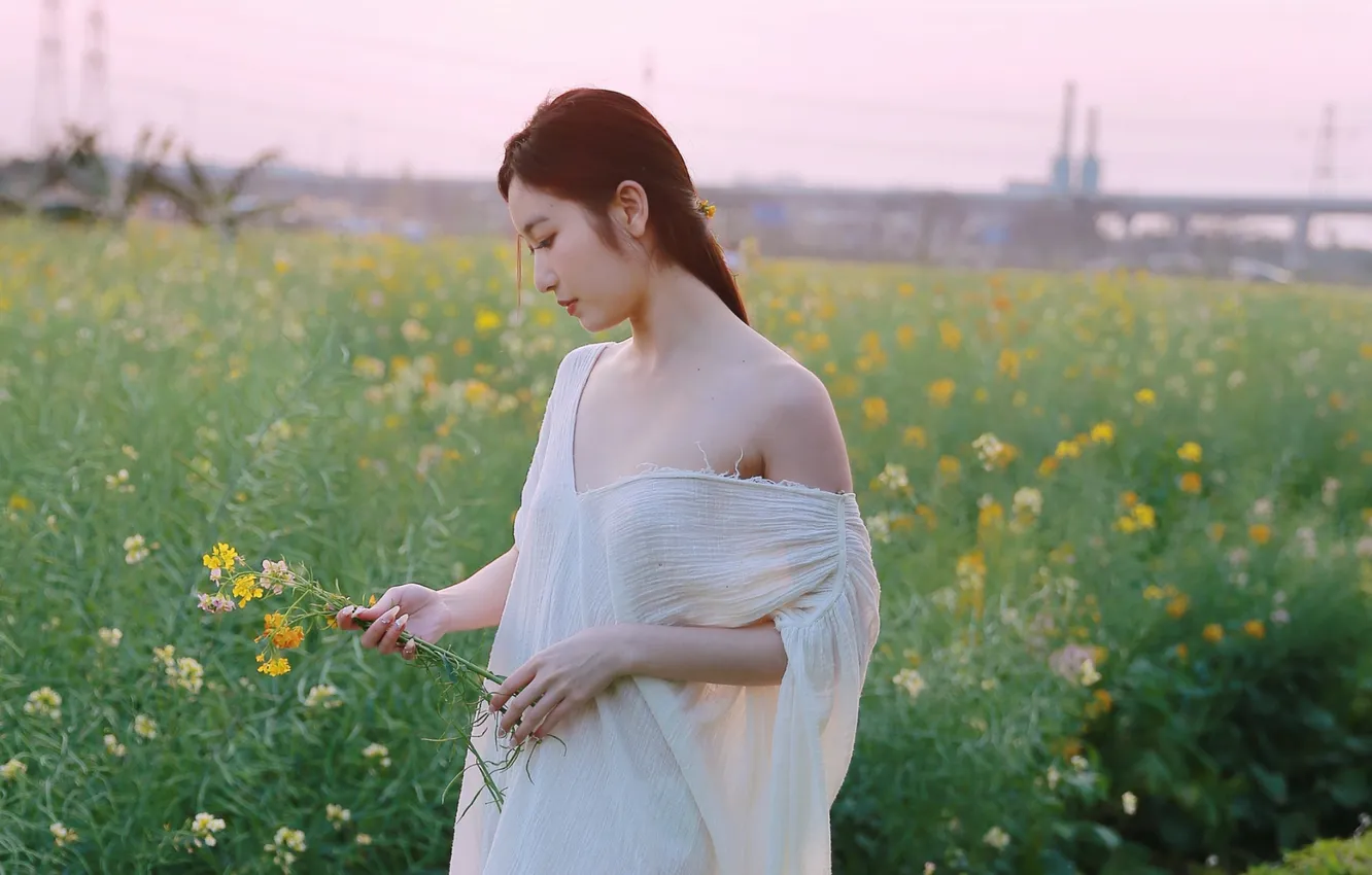 Фото обои Beautiful, Asian, Model, Flowers, Woman, Cute, Pretty, Japanese