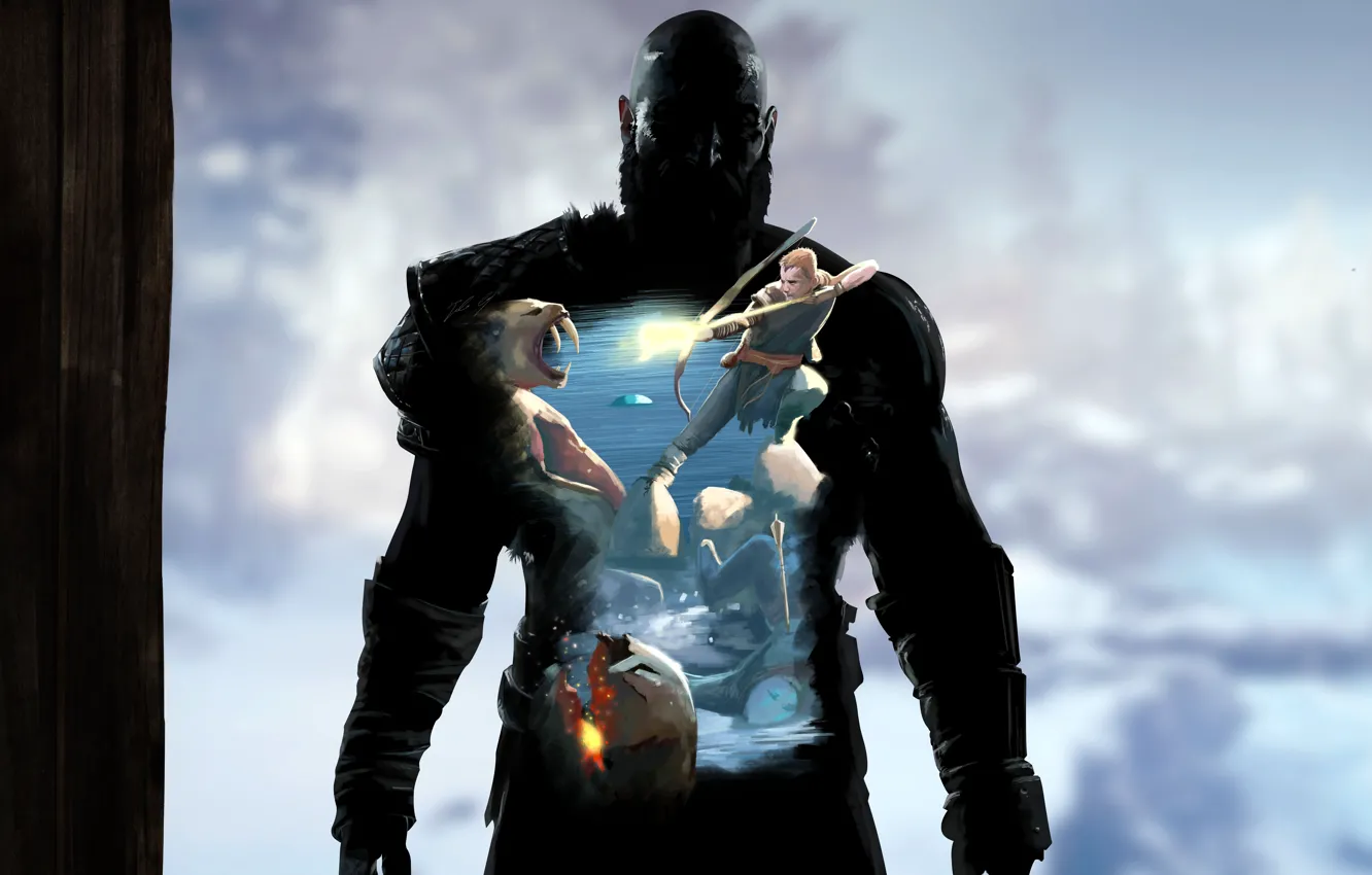 Фото обои game, demigod, weapon, Kratos, God of War, man, animal, fang