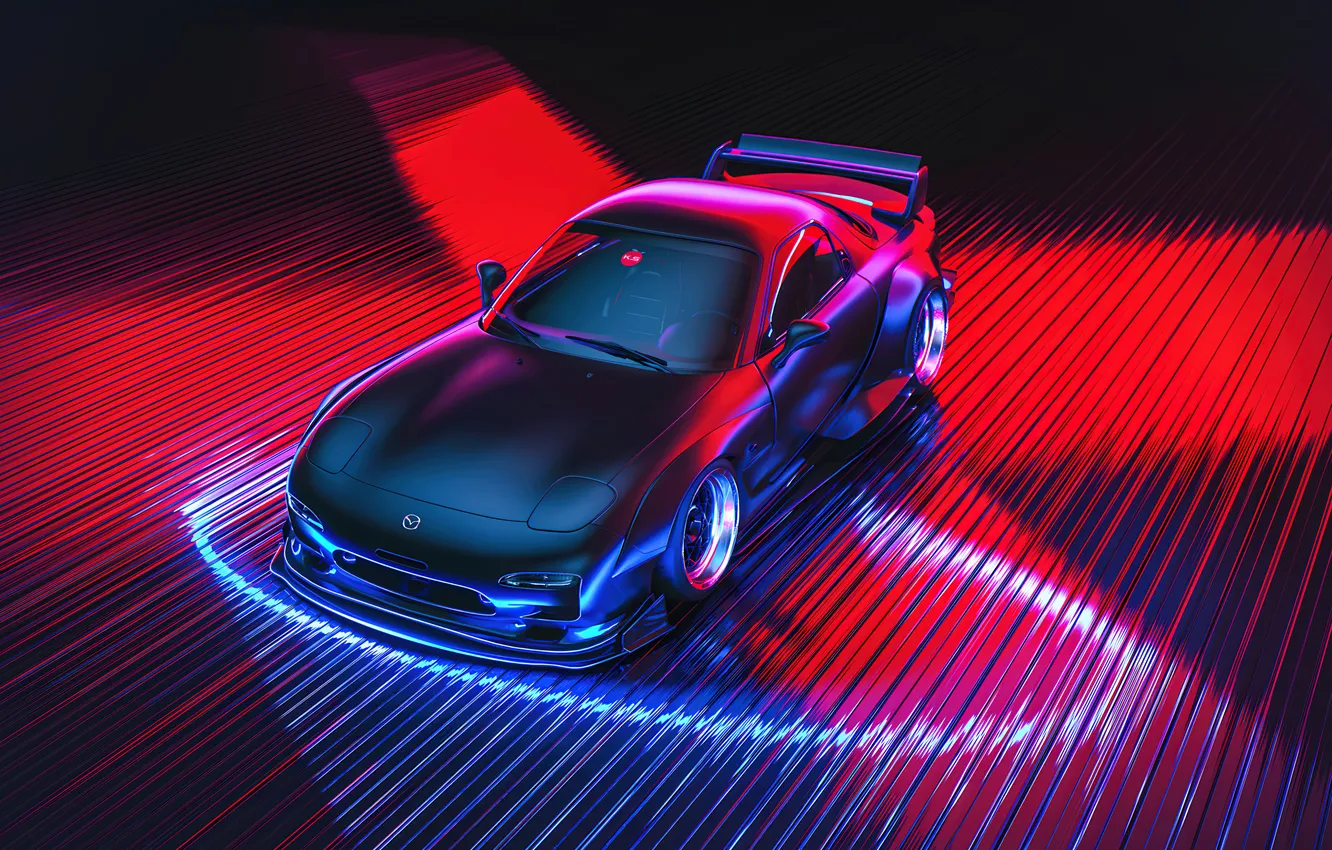 Фото обои Neon background, Japanese, Mazda RX-7