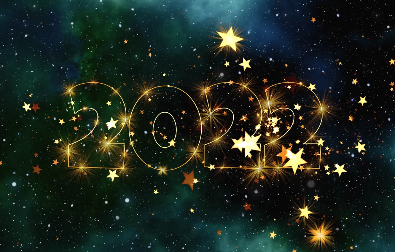 Фото обои космос, звезды, сияние, праздник, цифры, Новый год, дата, ночное небо