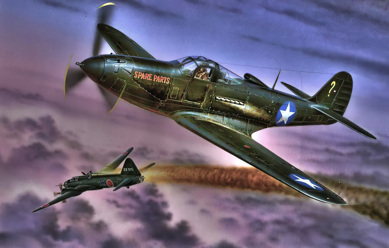 Фото обои art, airplane, aviation, ww2, P-39