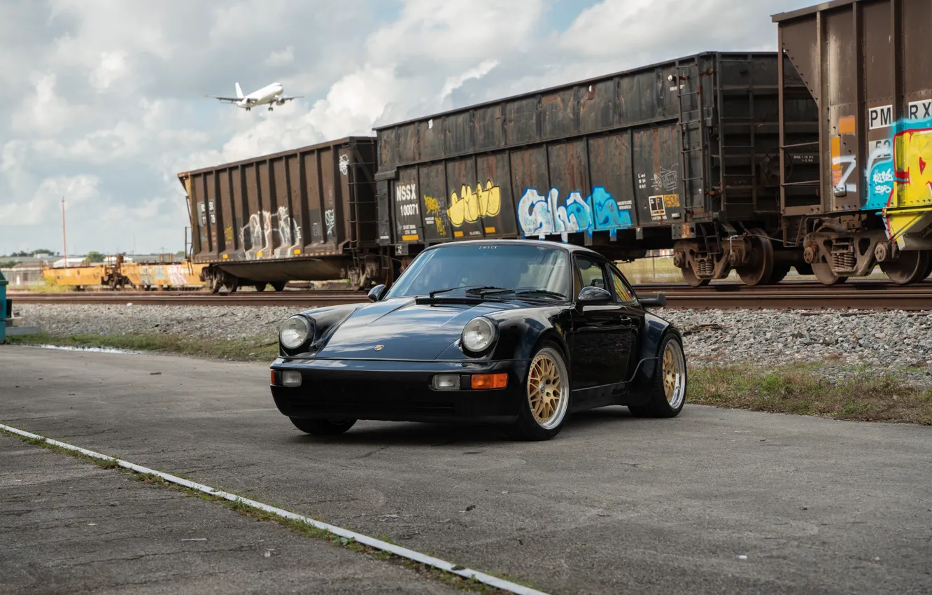 Фото обои Porsche, Black, Train, 964
