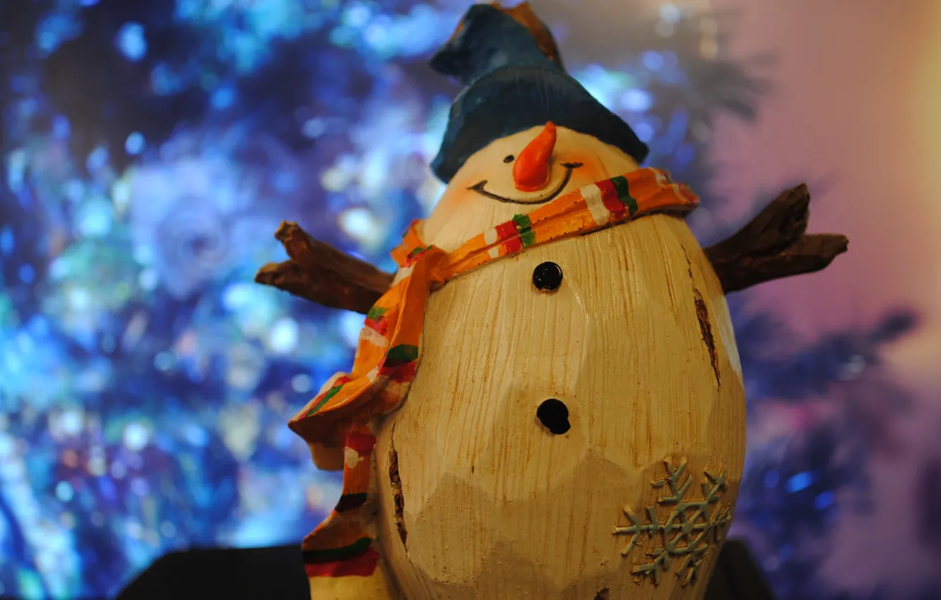 Фото обои Новый год, Праздник, Happy New Year, Снеговик
