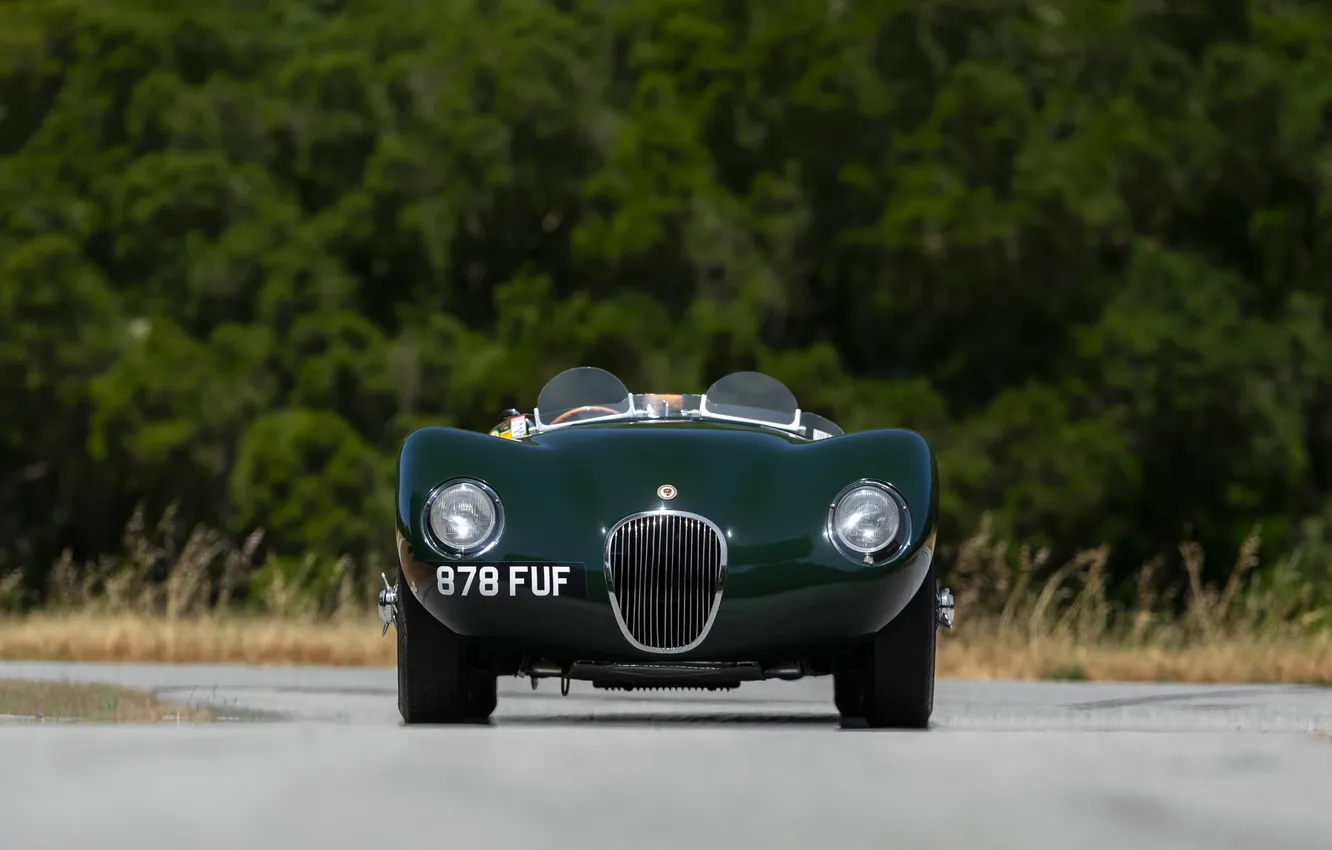 Фото обои Jaguar, вид спереди, ретро автомобили, гоночный автомобиль, racing car, sports car, спортивный автомобиль, единственный экземпляр
