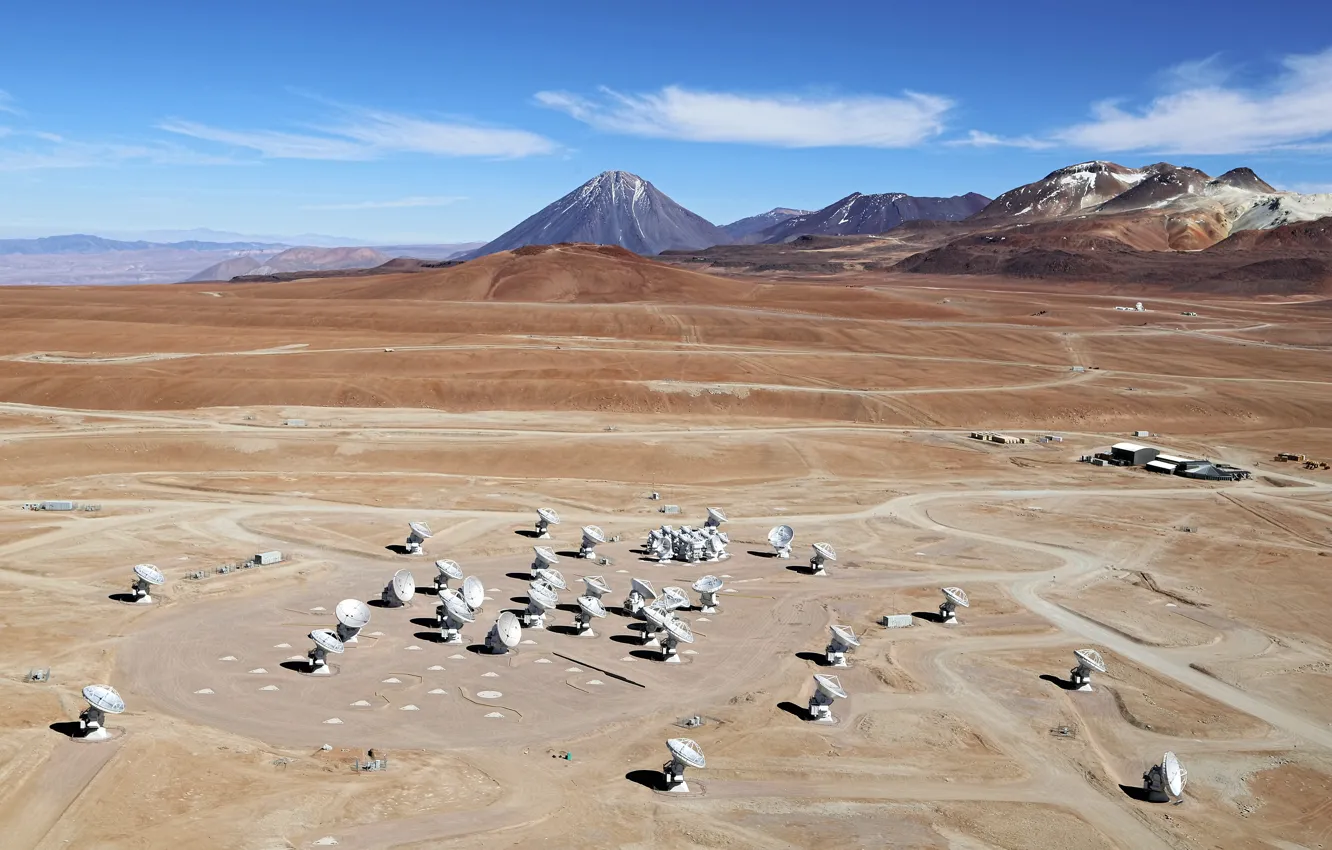 Фото обои антенны, Чили, обсерватория, локаторы, ALMA, радиотелескопы, Chilean Andes, antennas