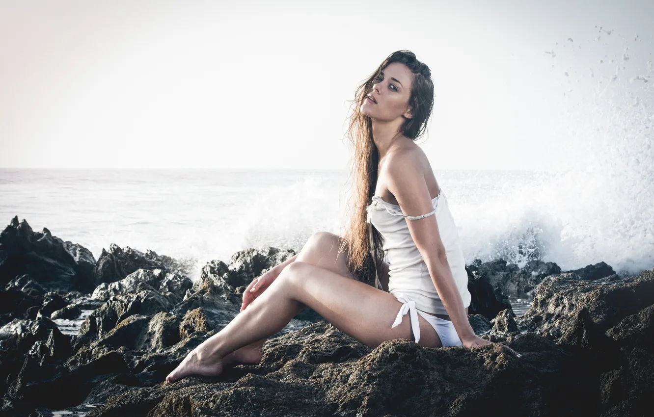 Фото обои Girl, Legs, Model, Beach, White, Beauty, View, Sea