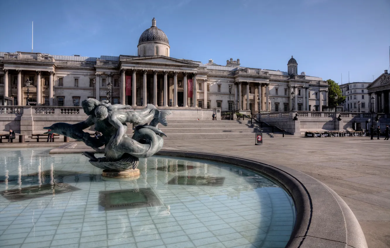 Фото обои Англия, Лондон, фонтан, Трафальгарская площадь