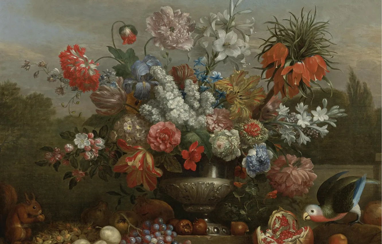 Фото обои цветы, ландшафт, ваза, натюрморт, Jacob Bogdani