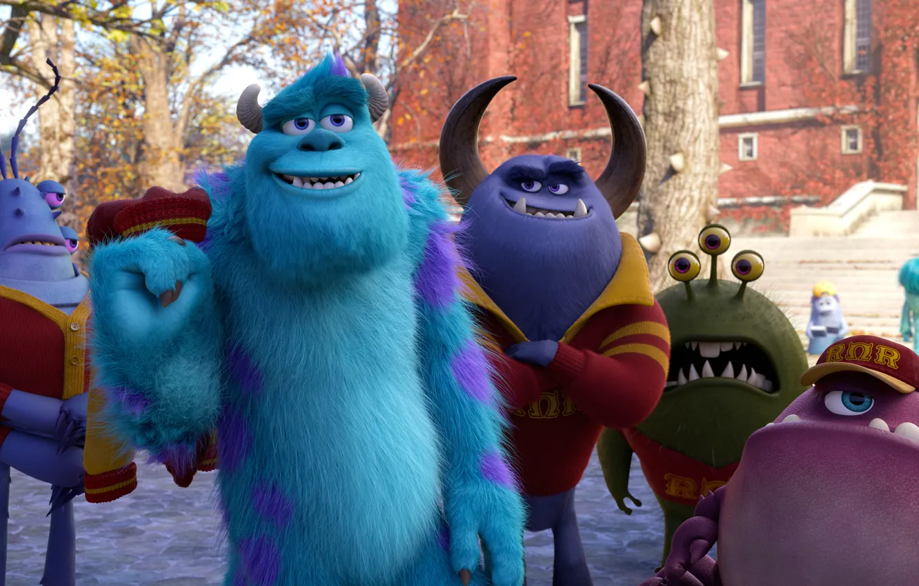 Фото обои мультфильм, друзья, студенты, Академия монстров, Monsters University, Inc., Корпорация монстров, Университет монстров