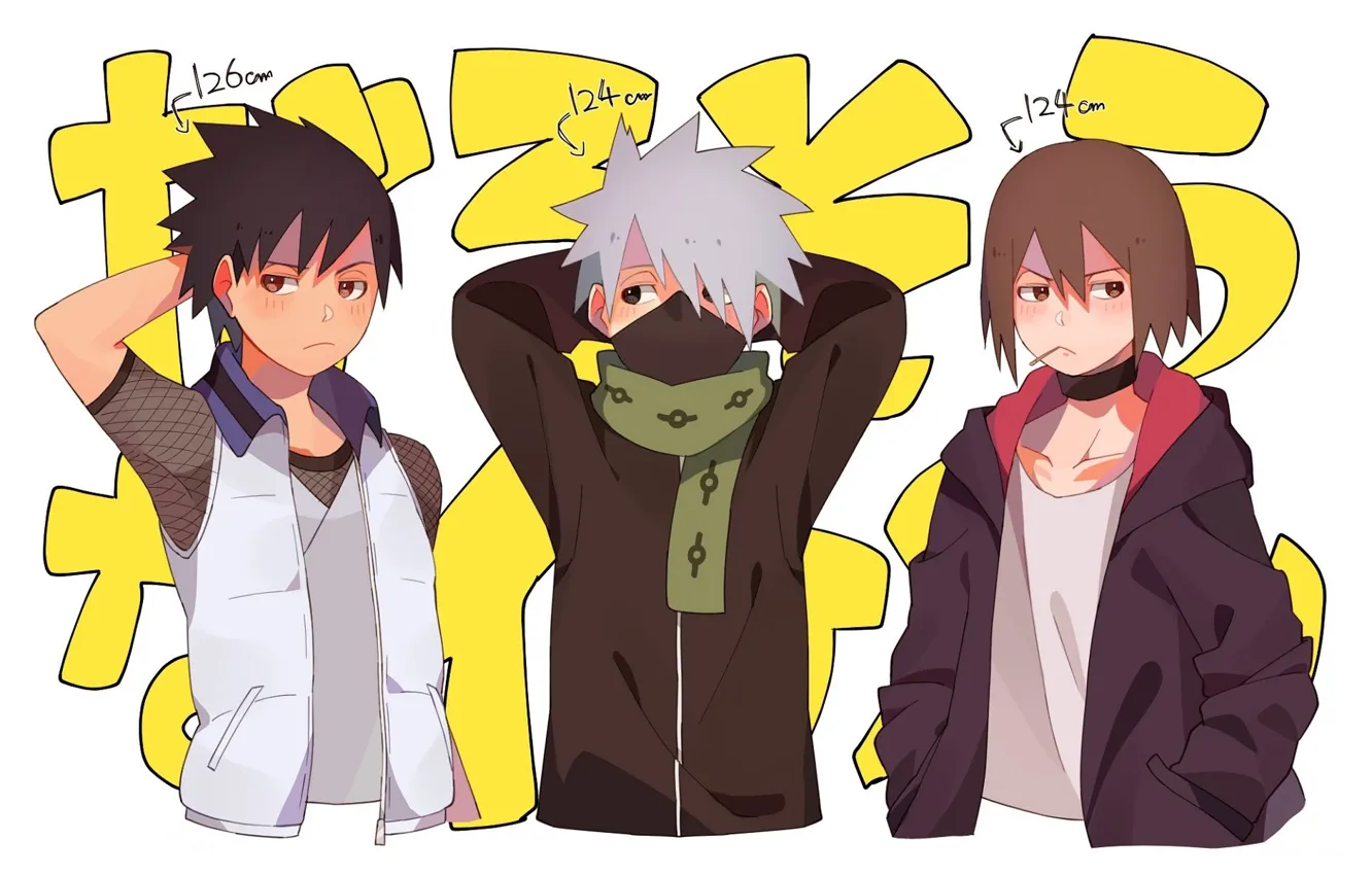 Фото обои шарф, куртка, друзья, жилет, Sarutobi Asuma, Hatake Kakashi, Naruto Shippuden, три парня