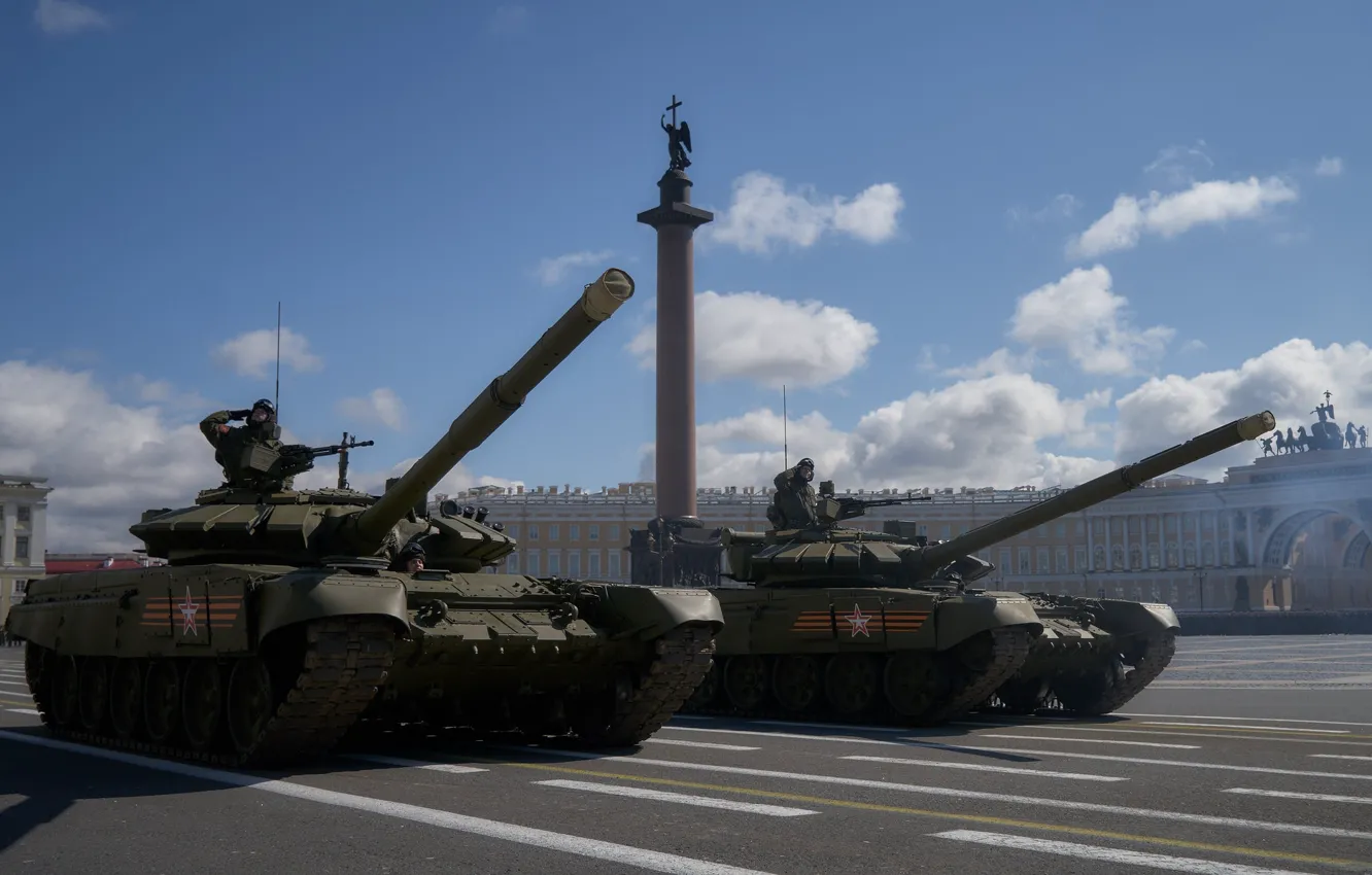 Фото обои город, площадь, Санкт-Петербург, танк, боевой, бронетехника, Т-72
