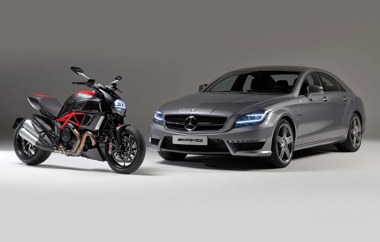 Фото обои машина, Mercedes-Benz, мотоцикл, мерседес, AMG, передок, ducati, and