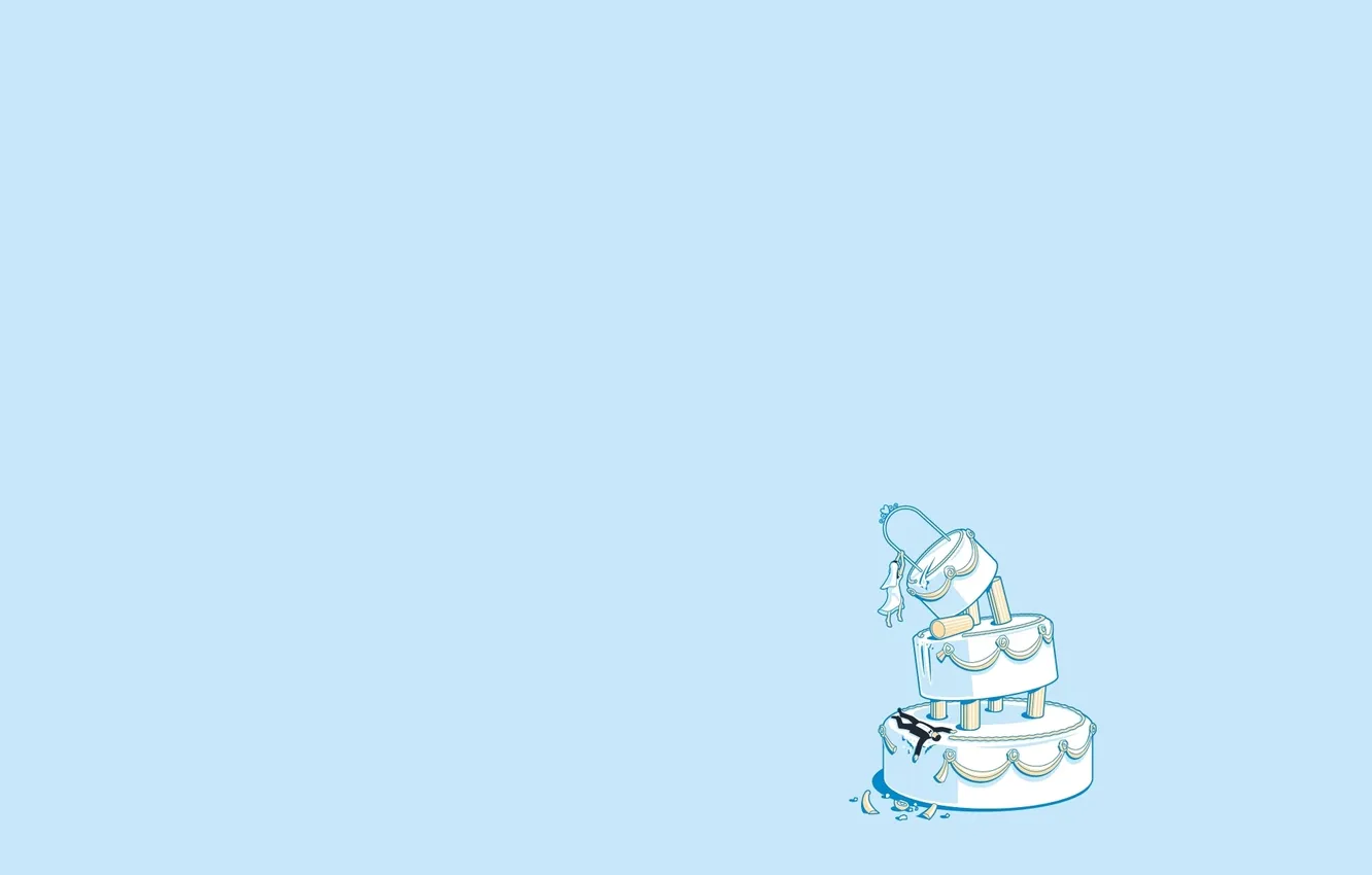 Фото обои девушка, минимализм, торт, мужчина, невеста, голубой фон, жених, сладкое. свадьба