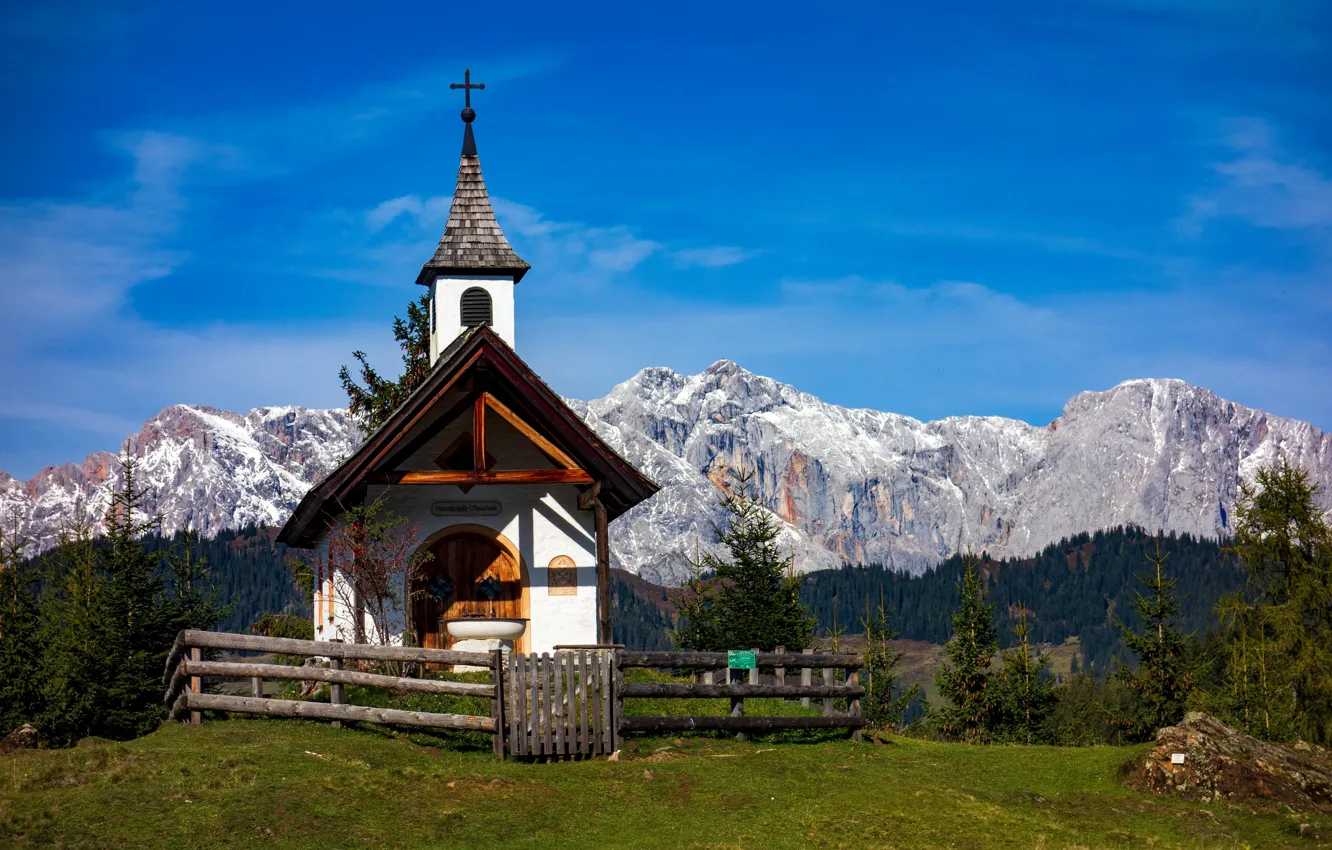 Фото обои горы, Австрия, часовня