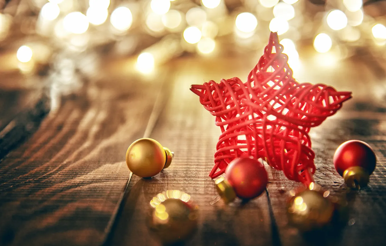 Фото обои шарики, праздник, доски, звезда, Рождество, Новый год, ёлочные игрушки, ёлочная игрушка