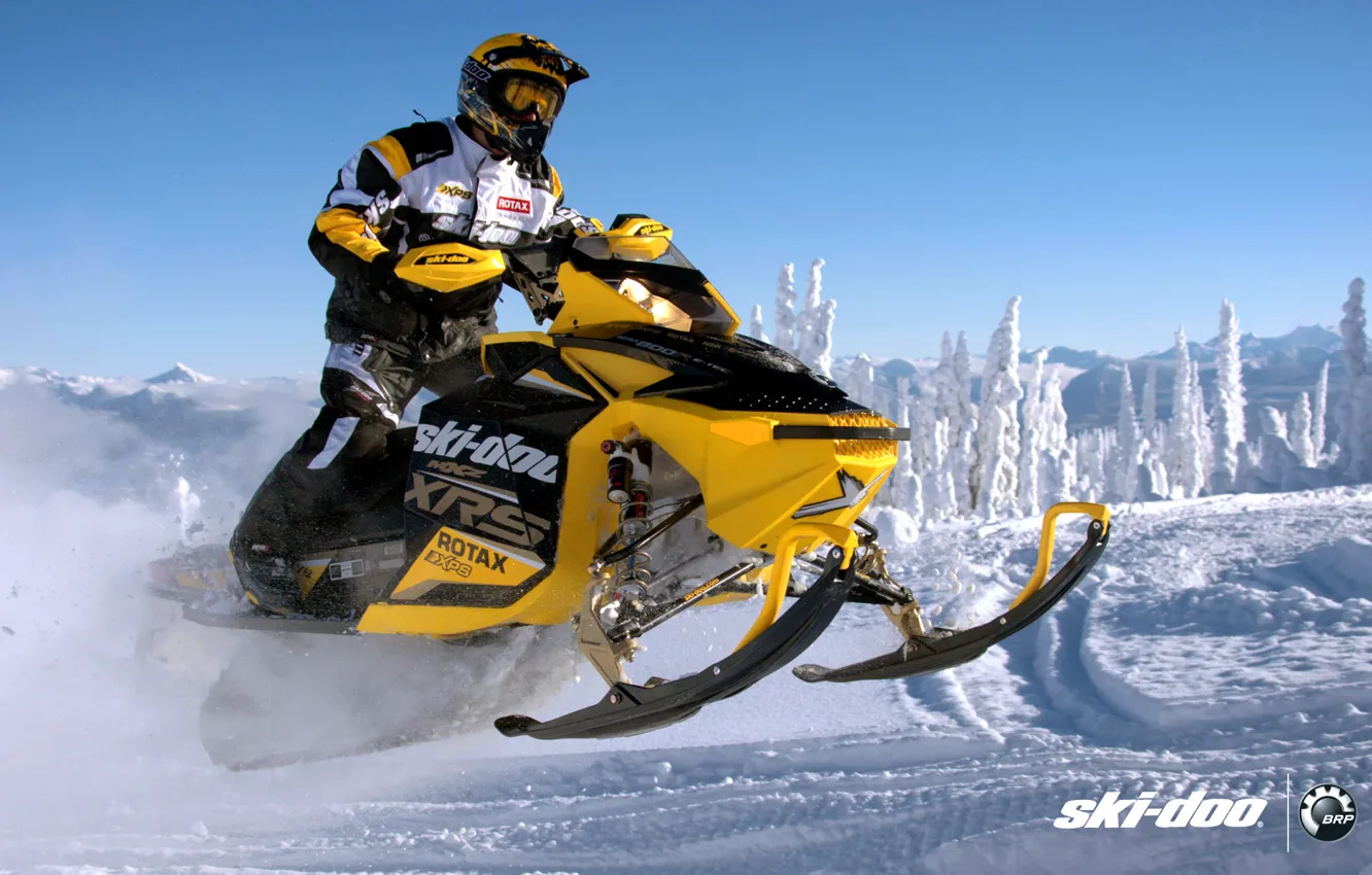 Фото обои снег, жёлтый, спорт, sport, snow, снегоход, snowmobile, ski-doo
