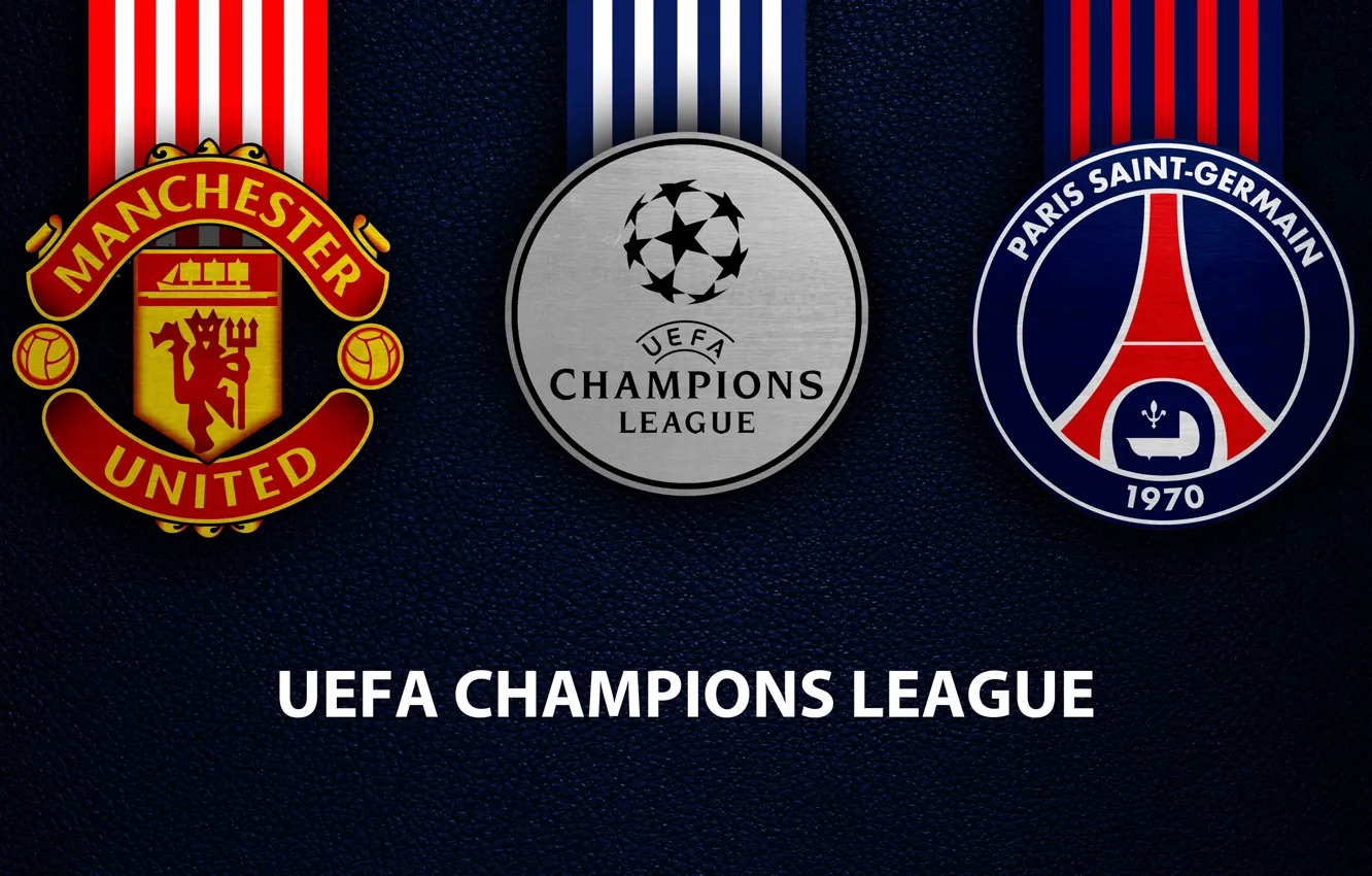 Фото обои wallpaper, sport, logo, football, Manchester United, PSG, UEFA Champions League, Paris Saint-Germain