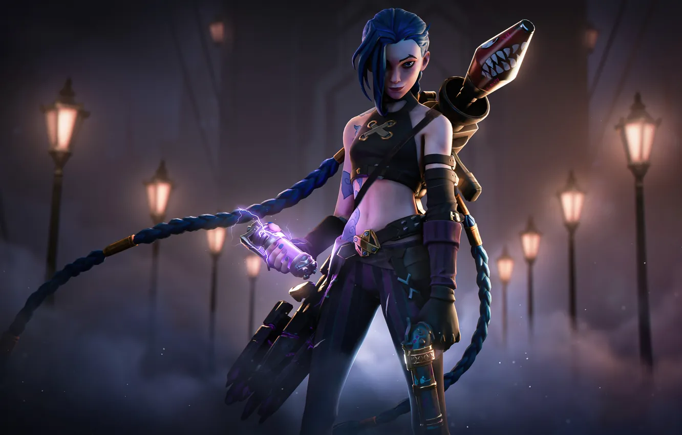 Фото обои девушка, коса, Jinx, Джинкс, Arcane, скин, персонаж игры, Аркейн