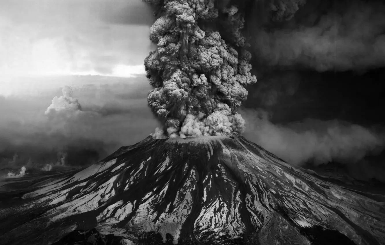 Фото обои Вулкан, Извержение, Пепел, Столб Пепла