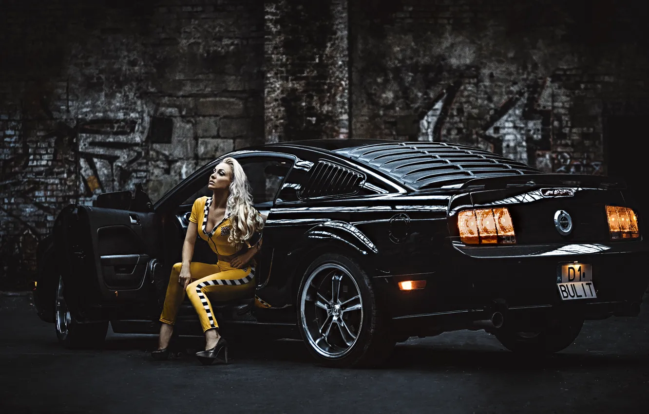 Фото обои девушка, Mustang, Ford, блондинка, Ford Mustang