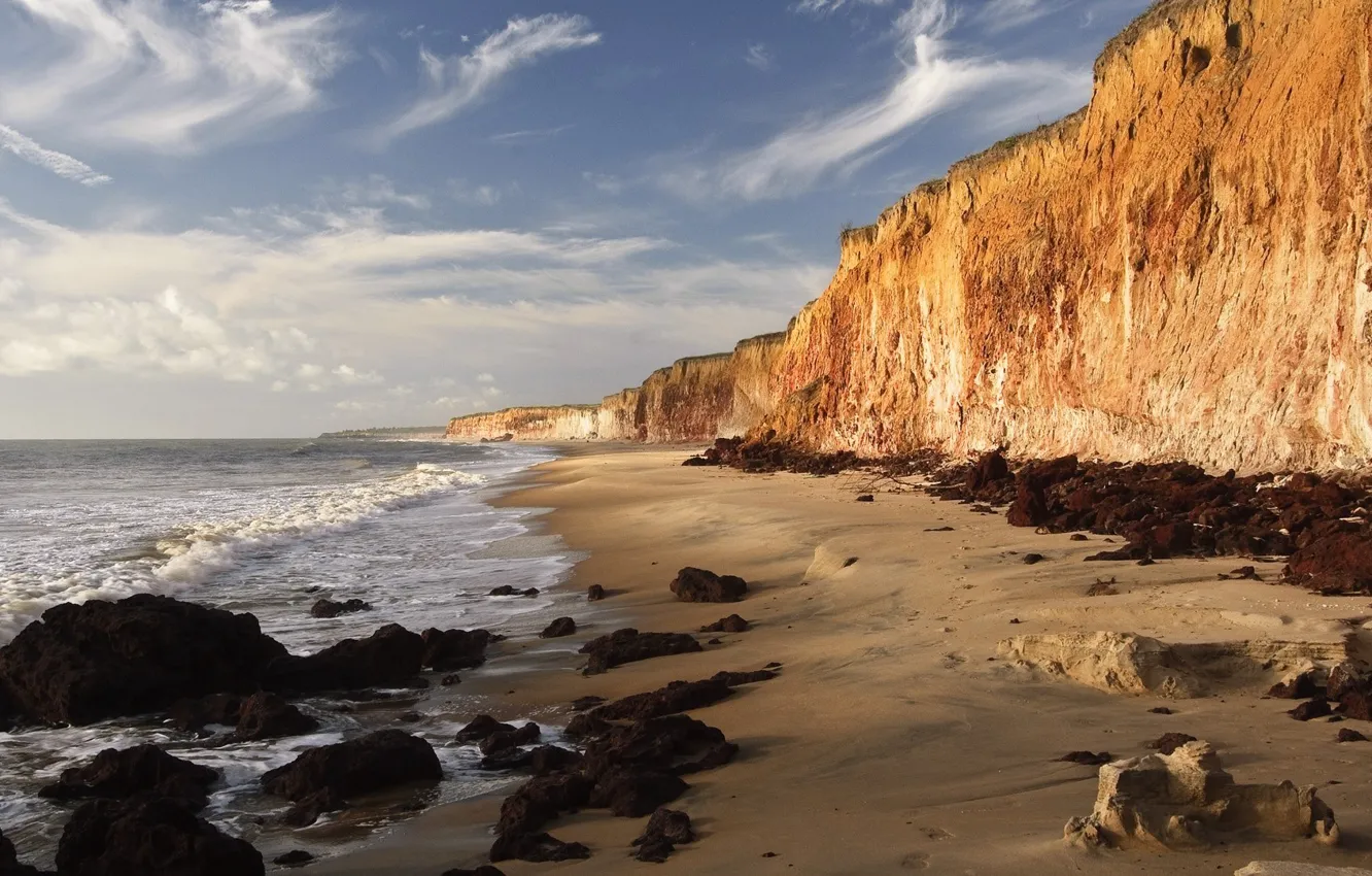 Фото обои волны, пляж, скалы, берег, waves, beach, Бразилия, rocks