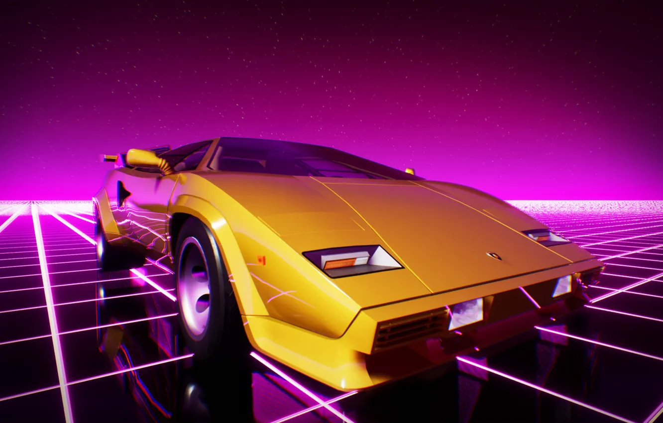 Фото обои Lamborghini, Машина, Графика, Neon, Countach, Lamborghini Countach, 80's, Synth