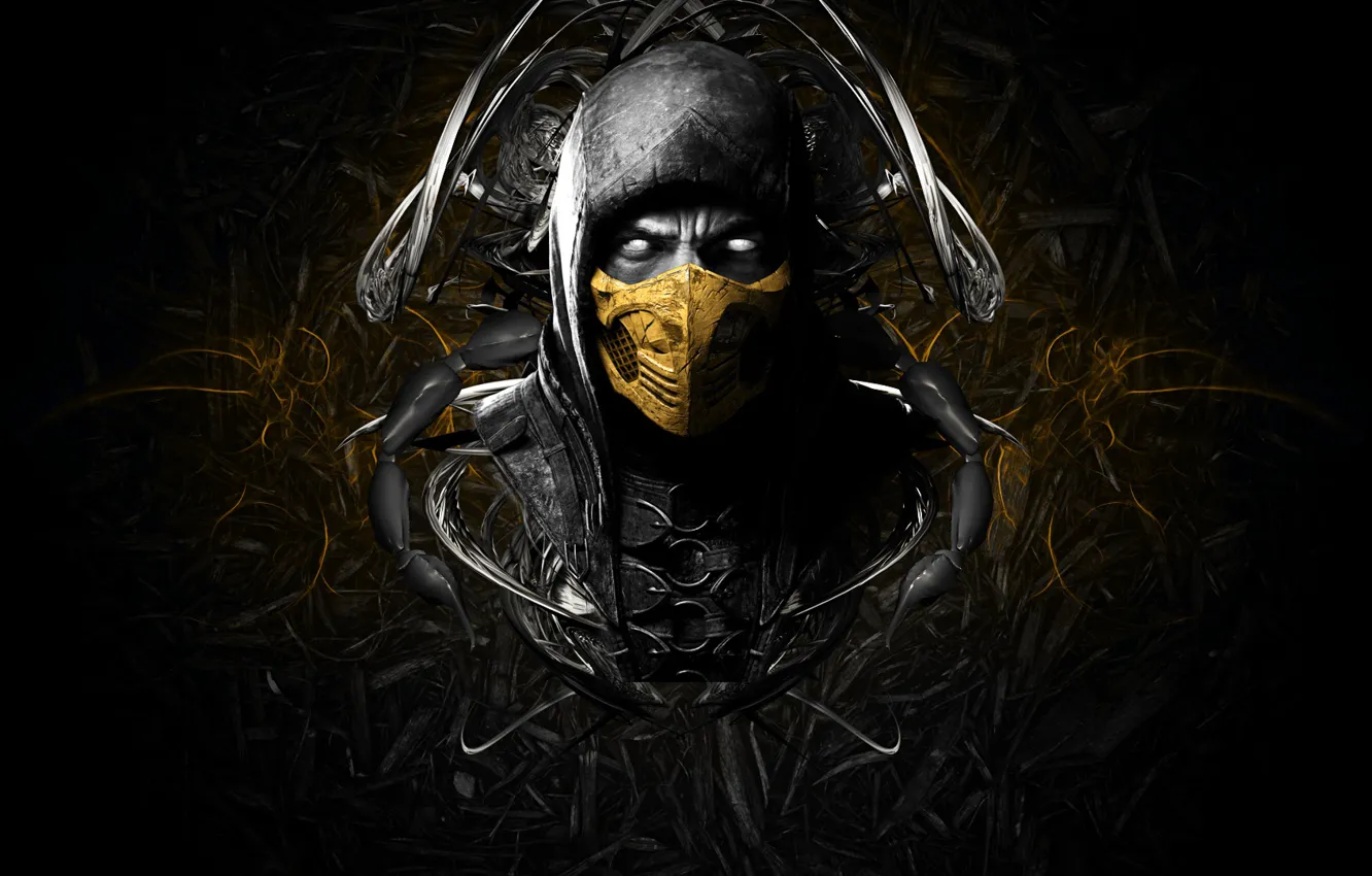 Фото обои лицо, маска, game, scorpion, face, mortal kombat