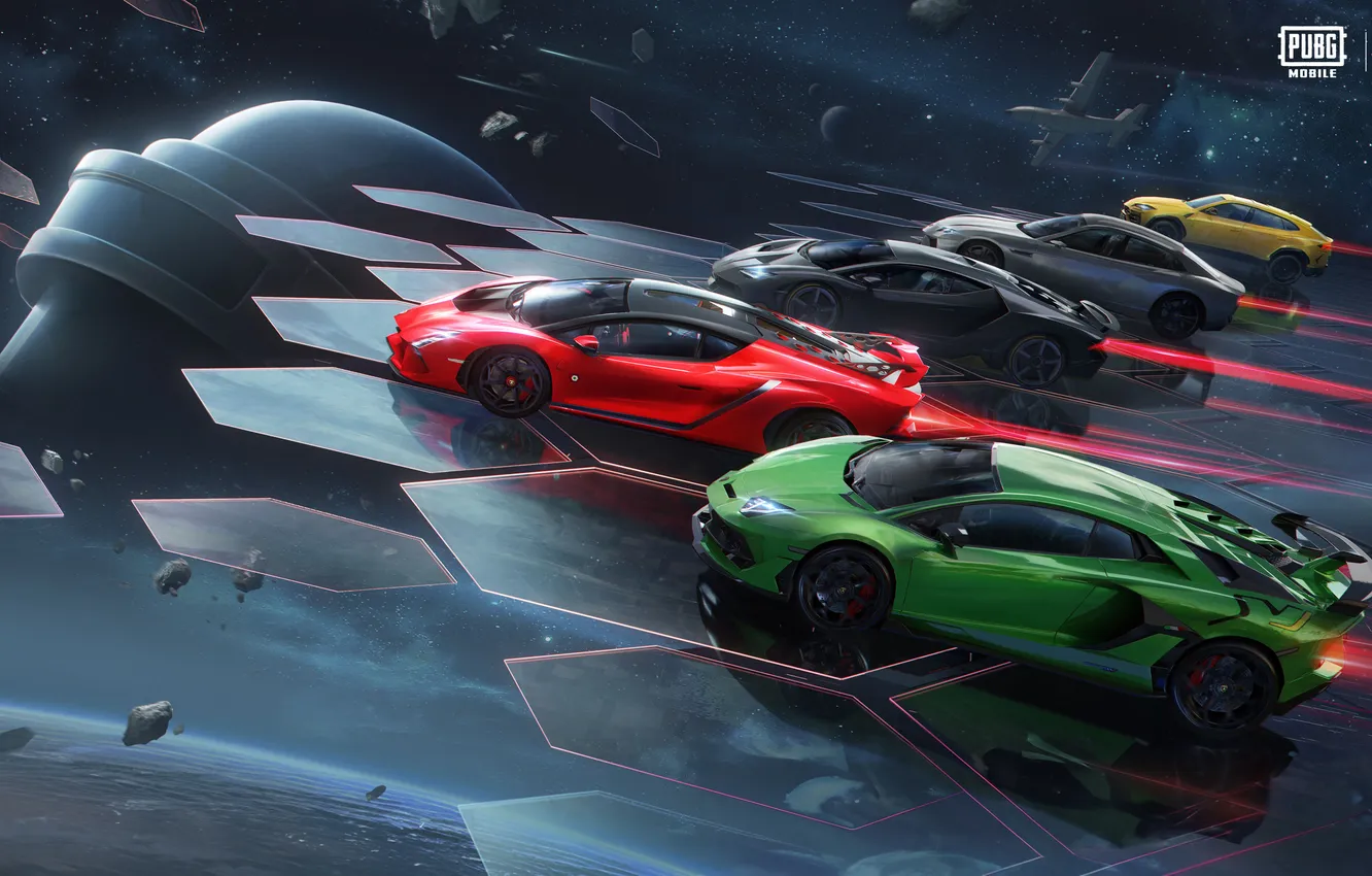 Фото обои Lamborghini, Games, Lamborghini Aventador, Lamborghini Urus, Lamborghini Centenario Roadster, PUBG MOBILE, Lamborghini Invencible, 2024 Games