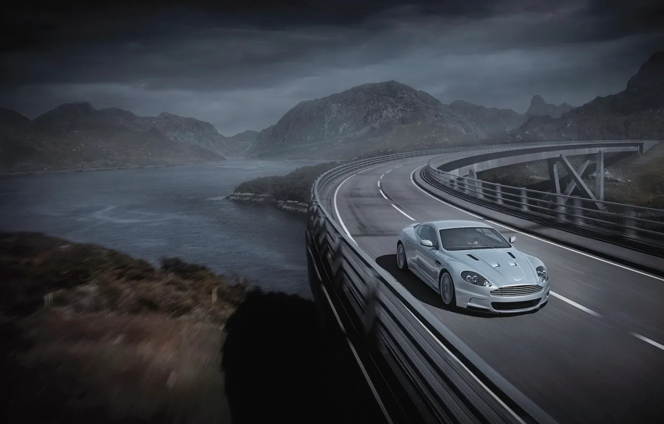 Фото обои дорога, мост, серый, Aston Martin, астон мартин