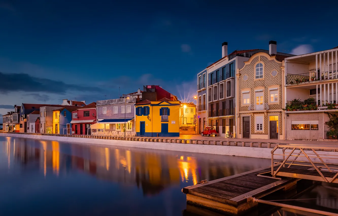 Фото обои здания, дома, причал, канал, Португалия, набережная, Portugal, Aveiro
