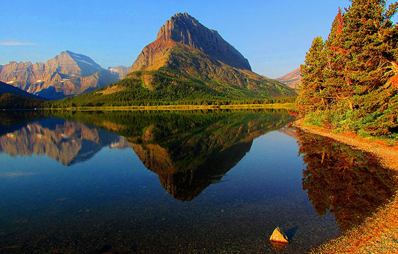 Фото обои осень, лес, небо, горы, озеро, Монтана, США, glacier national park