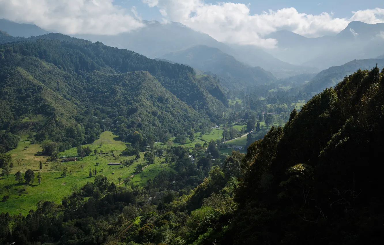 Фото обои Облака, Горы, Пейзаж, Долина, Колумбия, Парки, Cocora