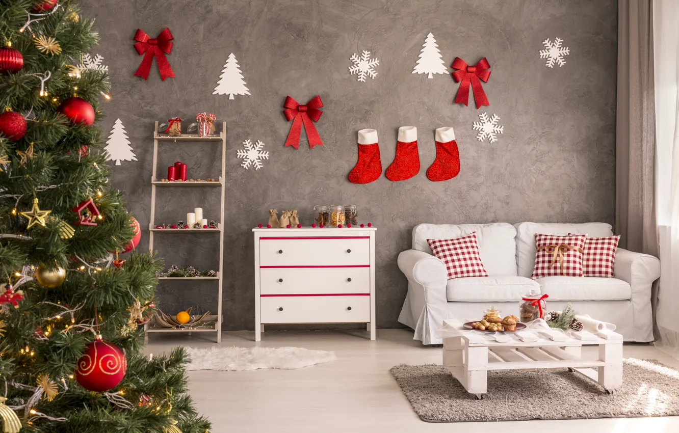 Фото обои украшения, игрушки, елка, Новый Год, Рождество, подарки, Christmas, design