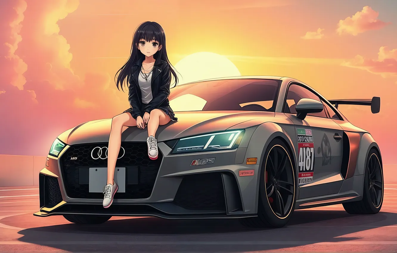 Фото обои Audi, Girl, Clouds, Anime, Sun, Audi TT, Anime Girl