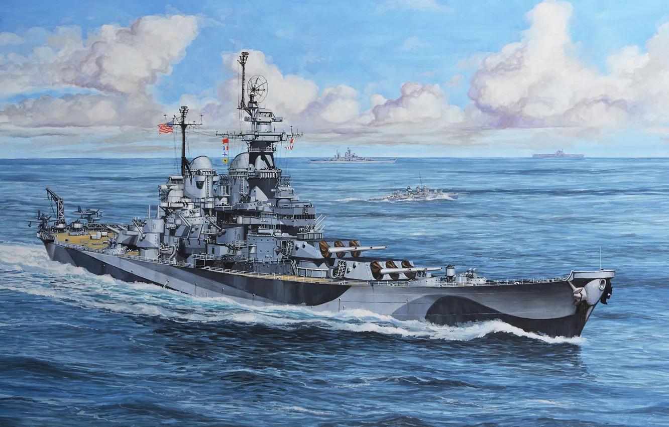 Фото обои корабль, арт, флот, американский, военный, линкор, USS, battleship
