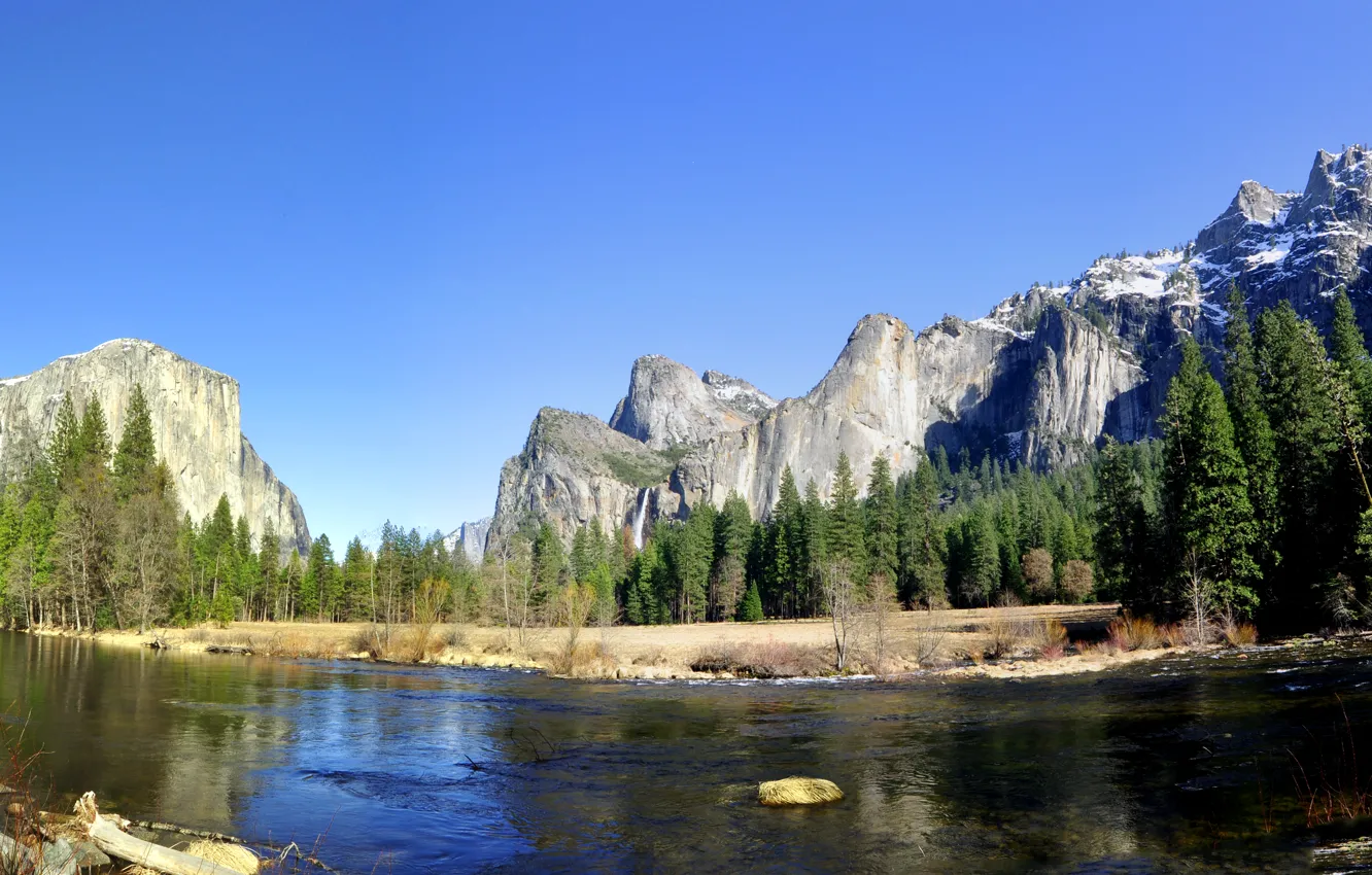 Фото обои лес, горы, природа, река, Yosemite National Park