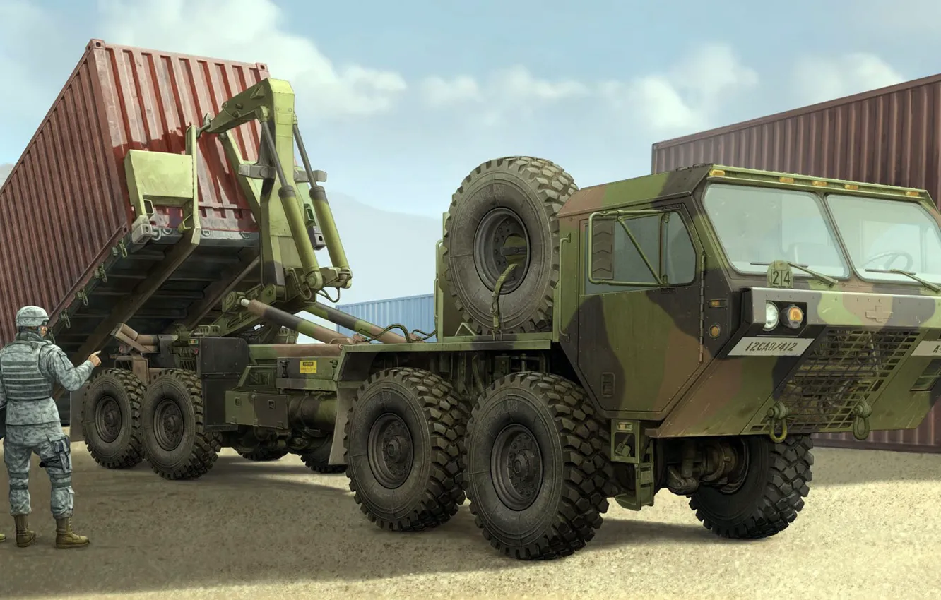 Фото обои контейнер, Heavy Expanded Mobility Tactical Truck, Load Handling System, M1120 HEMTT LHS