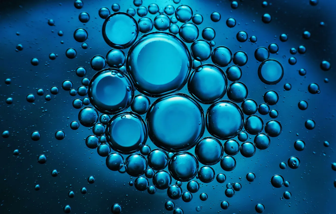 Фото обои макро, синий, пузырьки