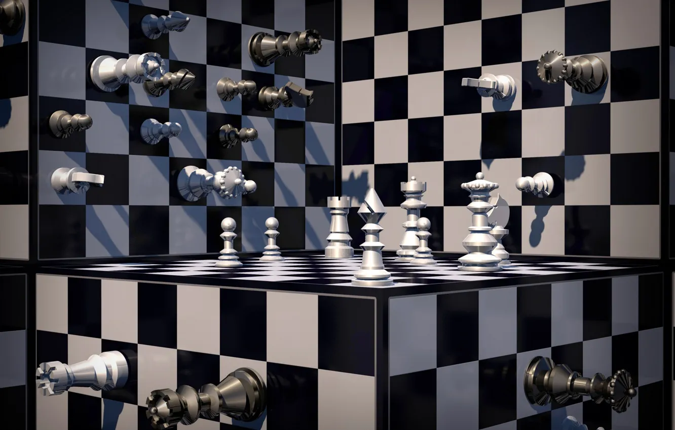 Фото обои абстракция, шахматы, объем, фигуры