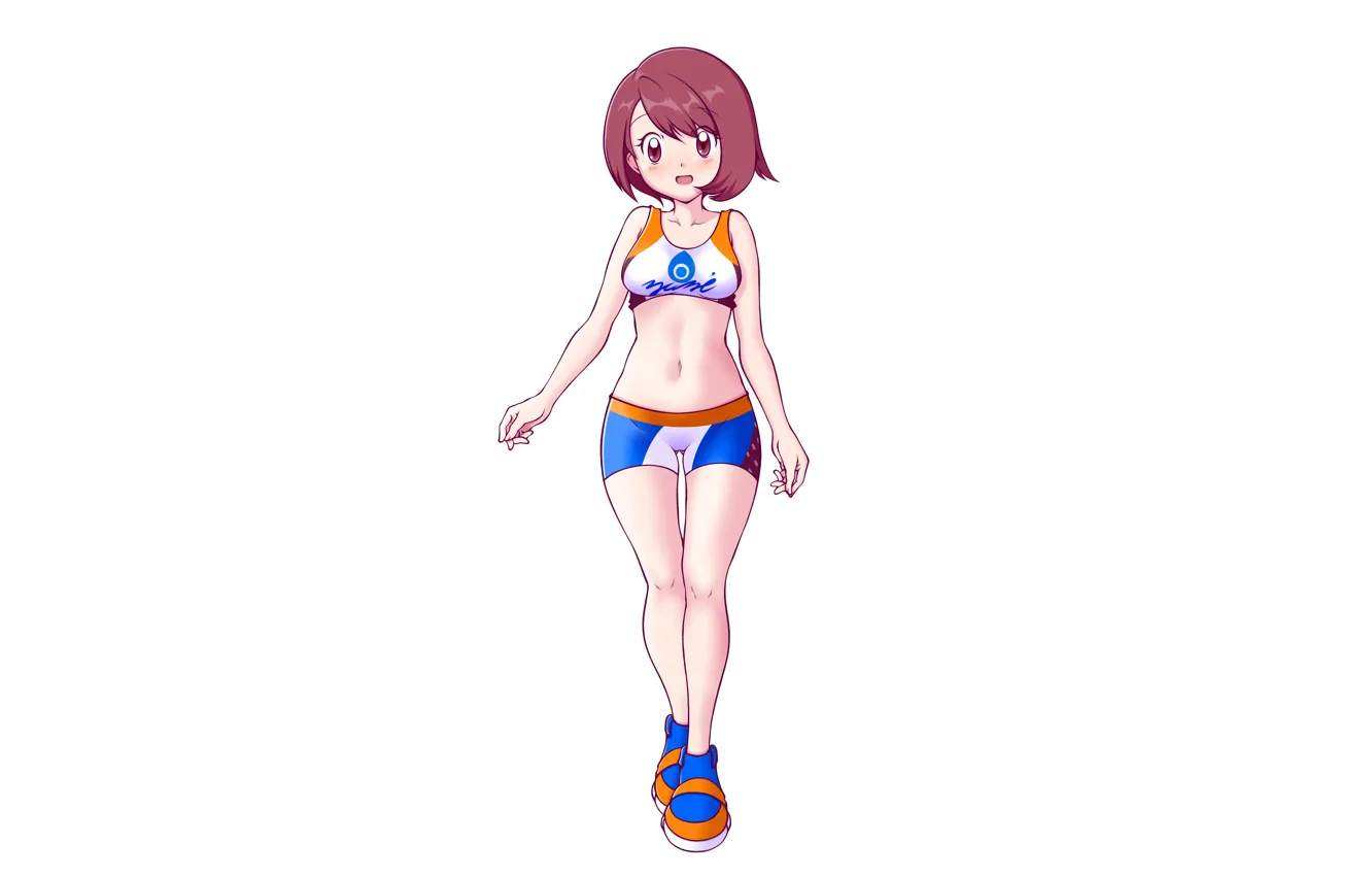 Фото обои girl, sexy, shorts, brown hair, brown eyes, anime, beautiful, short hair