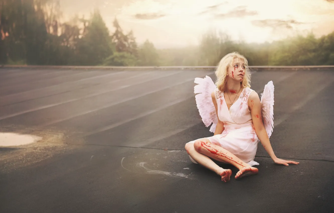Фото обои девушка, ситуация, падший ангел