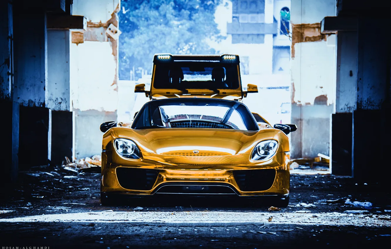 Фото обои Porsche, Spyder, 918, Golden