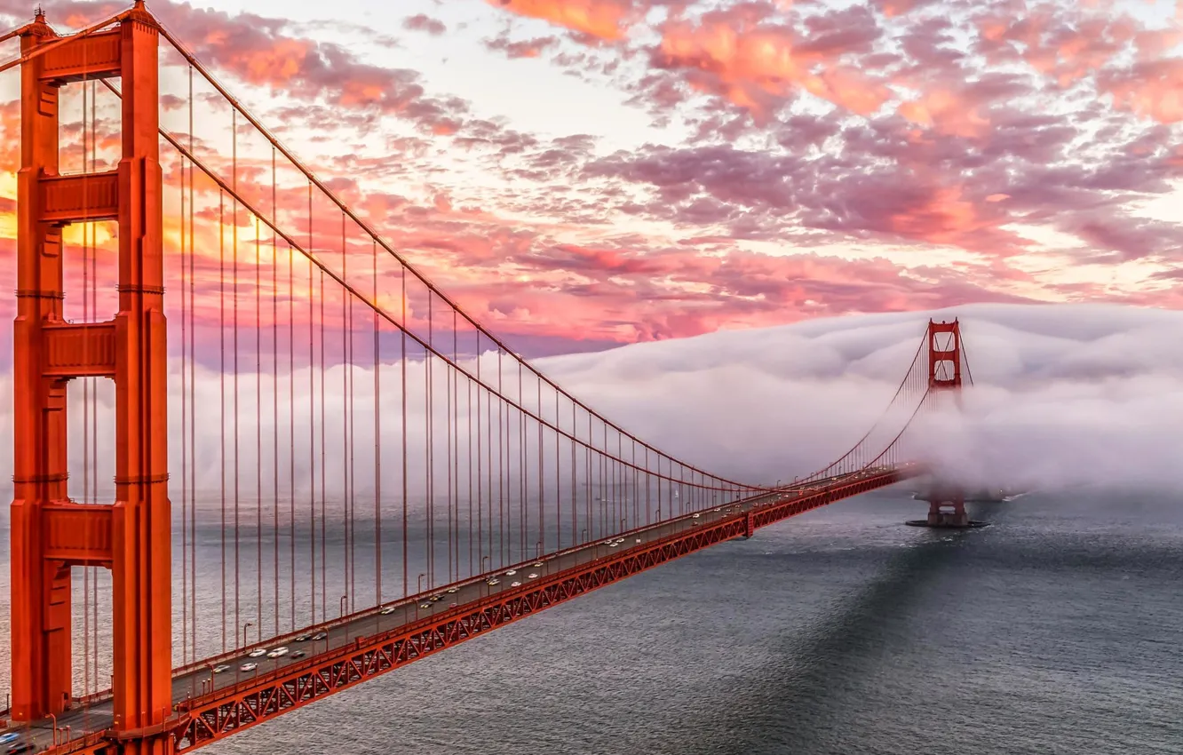 Фото обои мост, туман, пролив, Сан-Франциско, Золотые Ворота, США