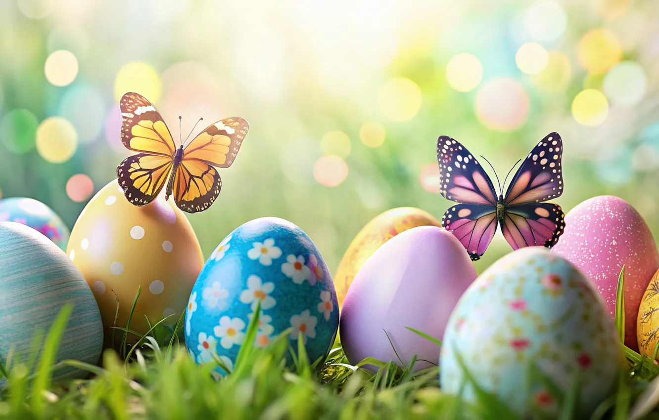 Фото обои цветы, яйца, весна, colorful, Пасха, happy, flowers, spring
