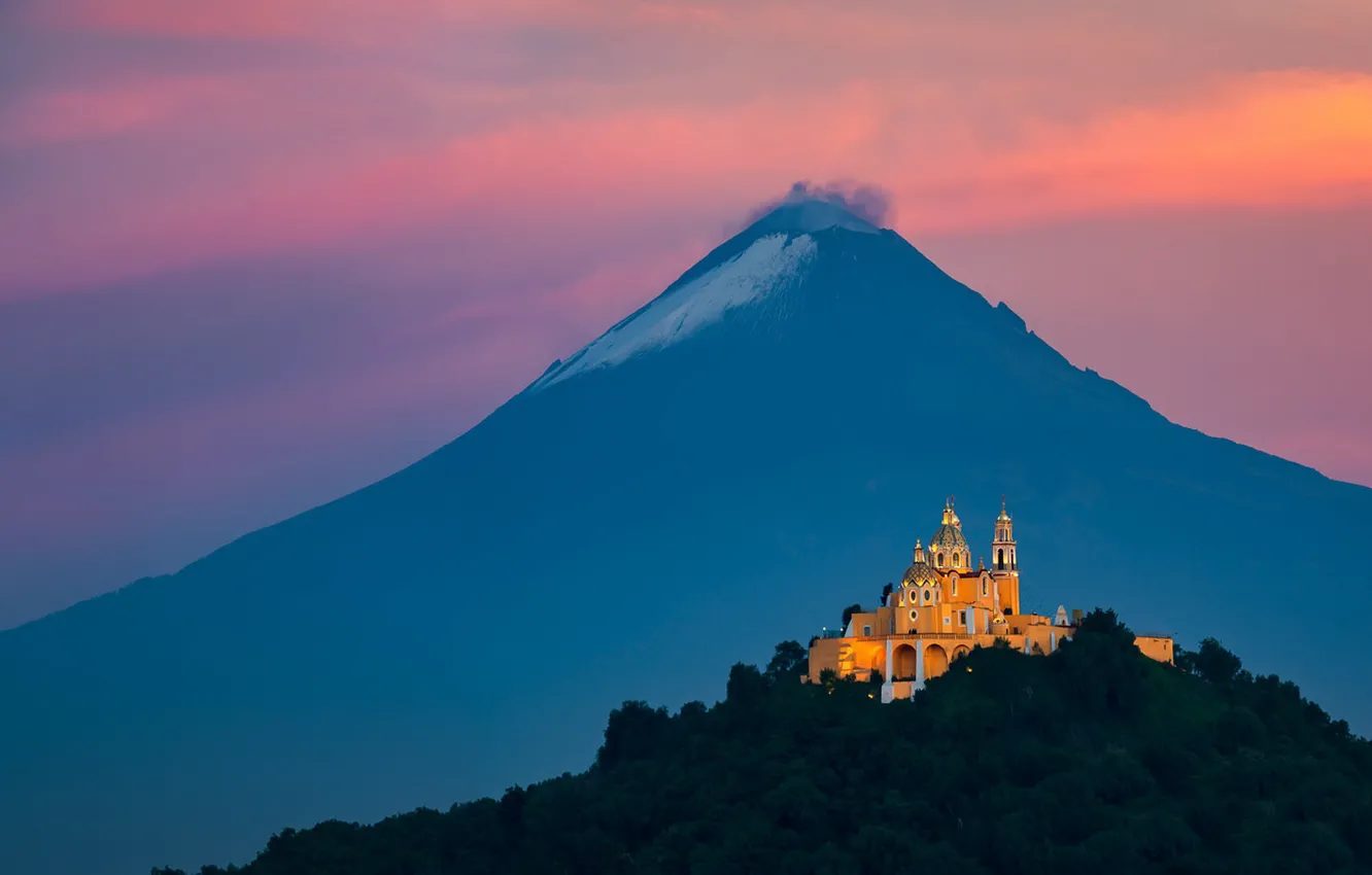 Фото обои Mexico, Mountain, Church, Cholula, Volcanic Shrine