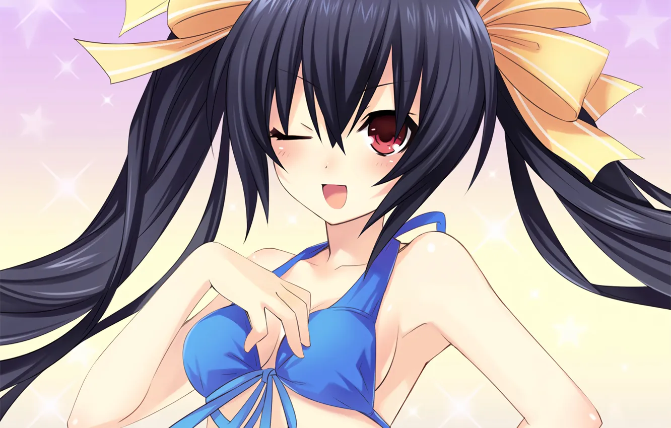 Фото обои girl, sexy, cleavage, long hair, boobs, anime, beautiful, twintails